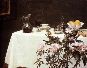 古典的 Painting - テーブルの静物コーナー 画家 アンリ・ファンタン・ラトゥール 花